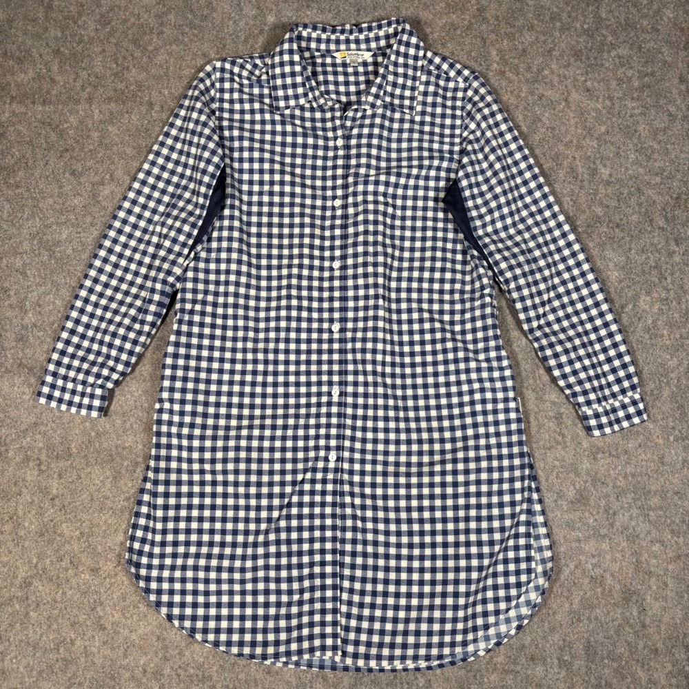 Solumbra Sun Protection Shirt Dress‎ Sz S Blue Gingham plaid Long Sleeve checker